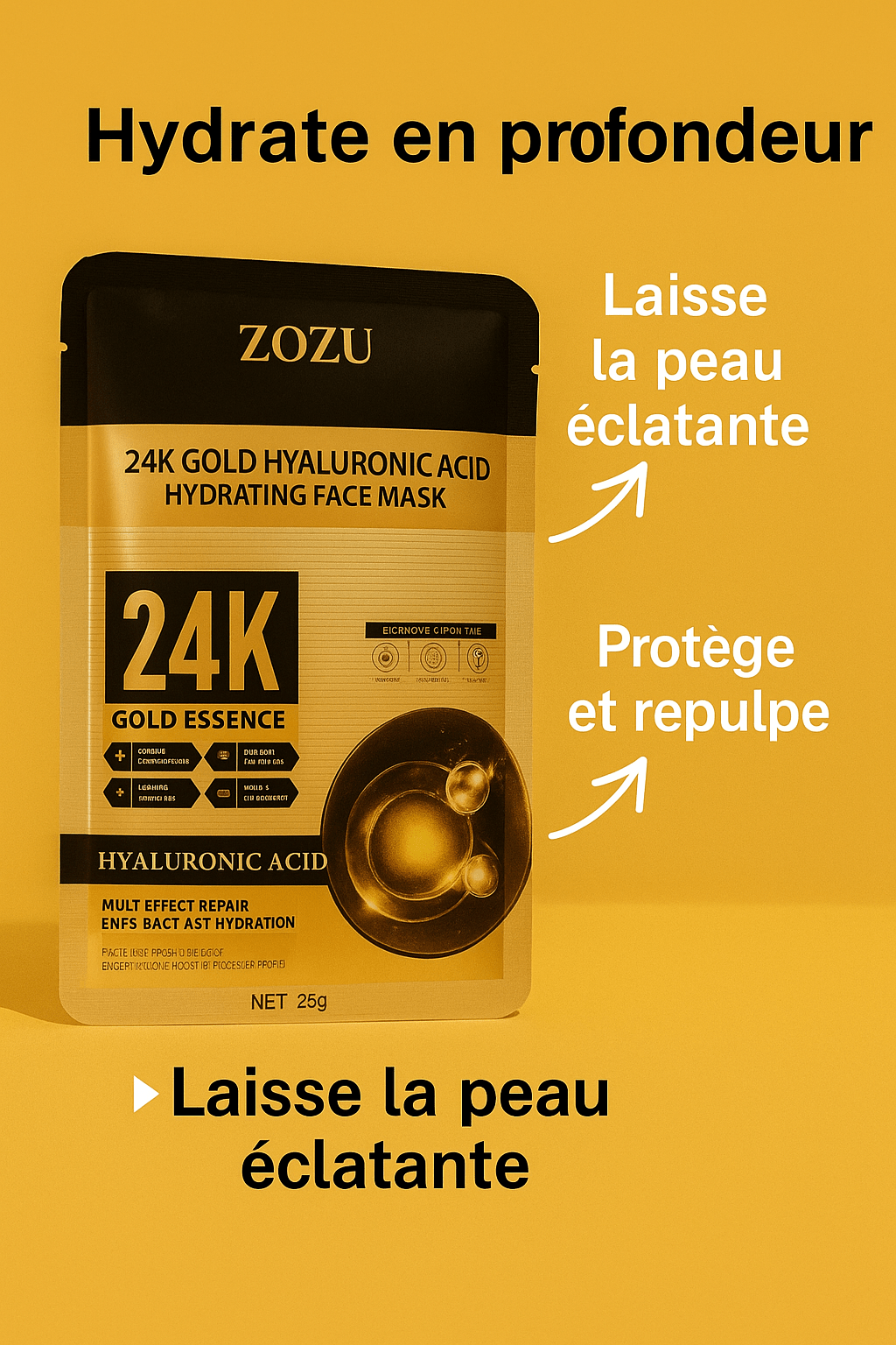 2 Masques visage hydratant à l’or 24K et acide hyaluronique – ZOZU - NaturaJade
