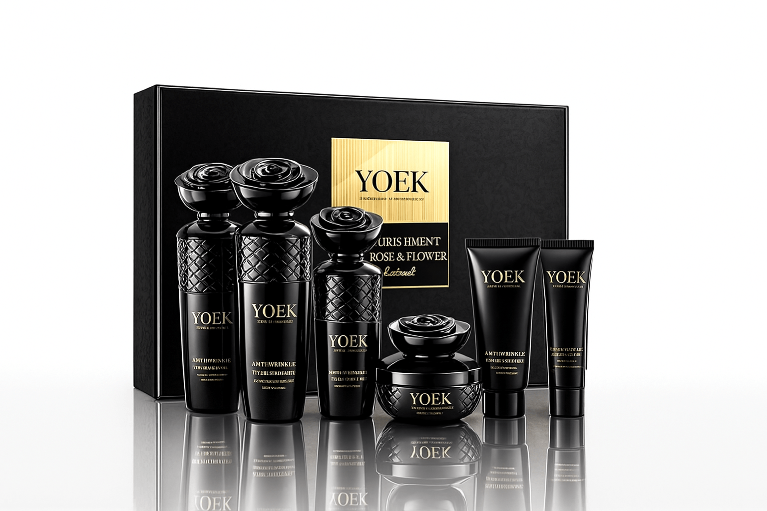 Coffret Anti - Rides coreén YOEK(Rose & Flower) Ensemble de soins de la peau Anti - rides à l'extrait de Rose, nettoyage en profondeur, équilibre du visage - NaturaJade