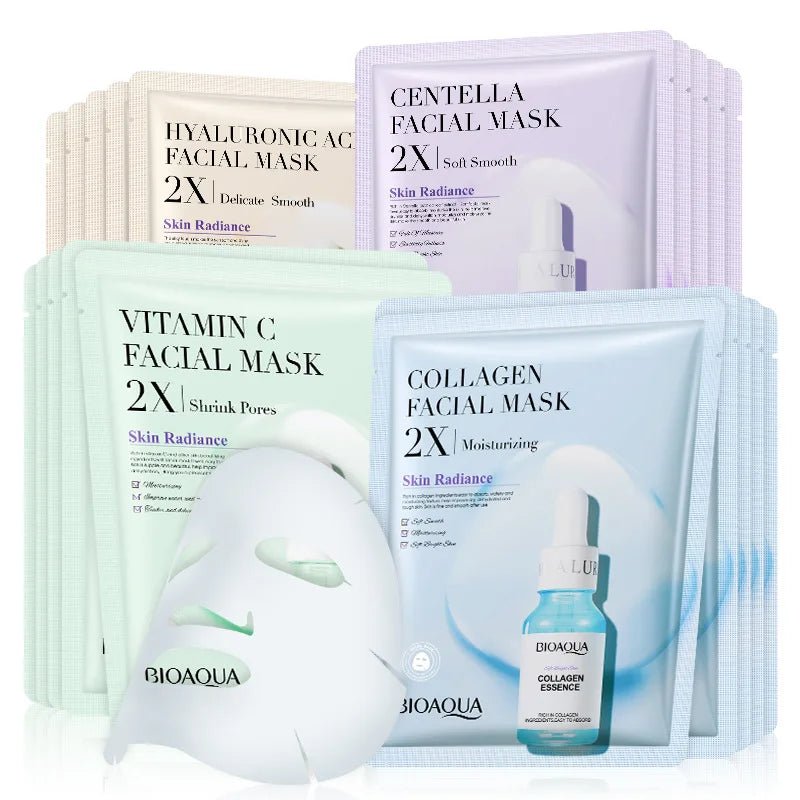 "Masques Visage BIOAQUA – Collagène, Centella & Acide Hyaluronique | Hydratation & Éclat Intense" - NaturaJade